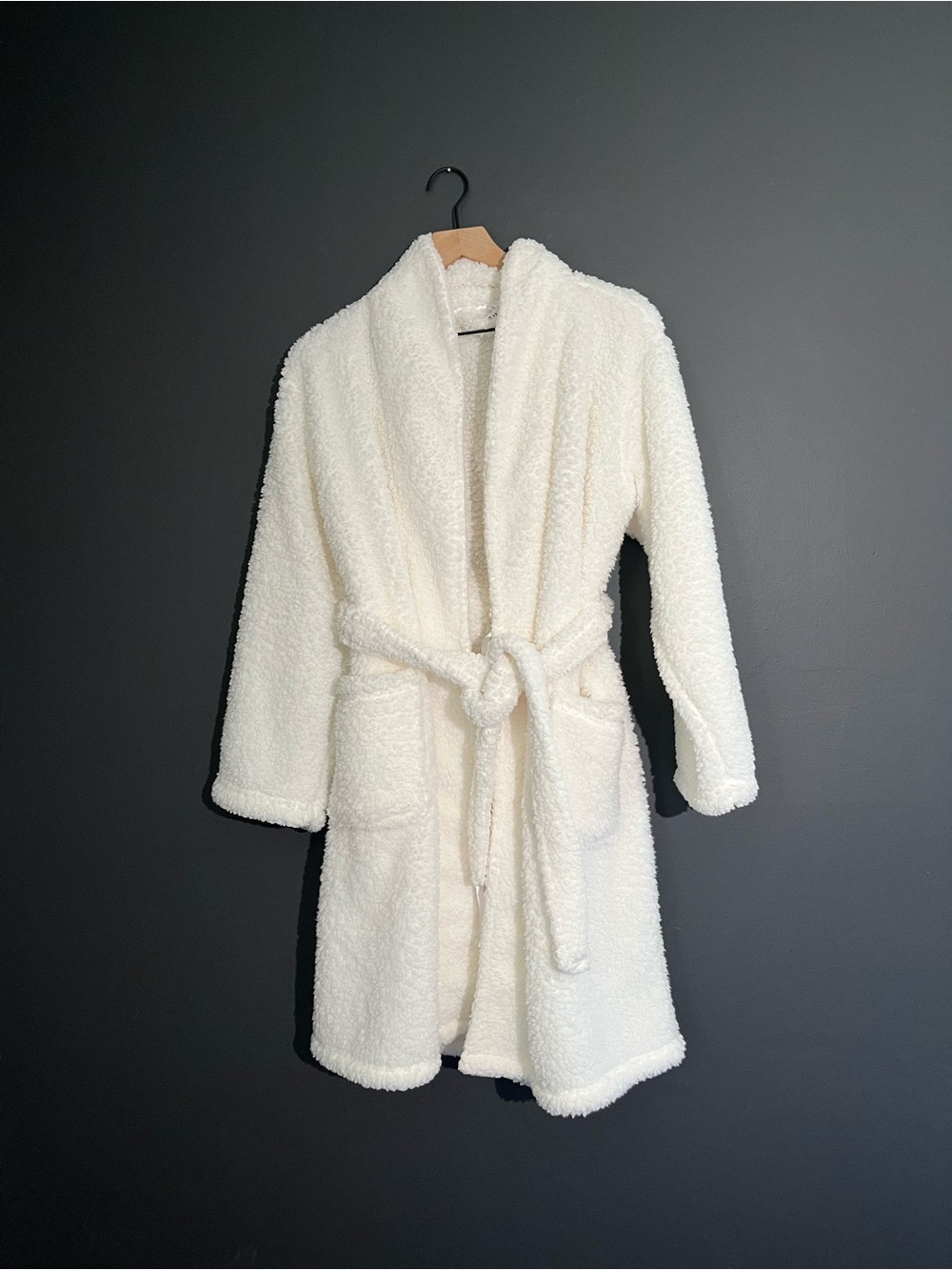 Pottery Barn Cozy Fleece Bathrobe White One Size Plush Spa Robe